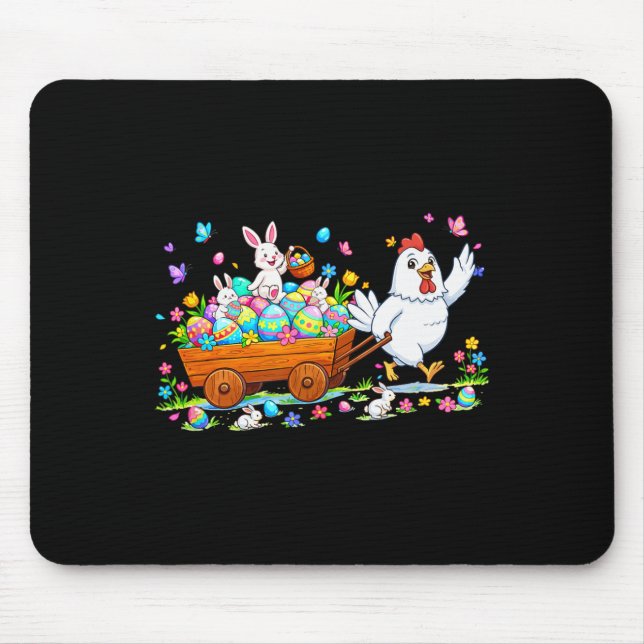 Chicken Carrying Bunnies Easter Chocolate Eggs Col Mouse Pad (Front)