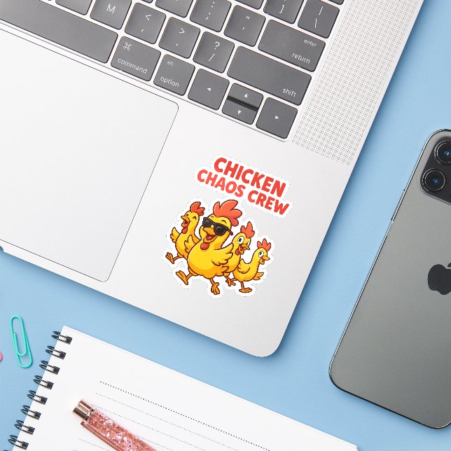 Chicken Chaos Crew Sticker (Laptop w/ iPhone)