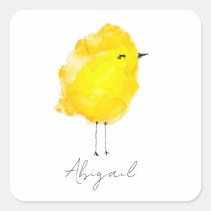 Chicken chick chickadee yellow cute watercolor square sticker