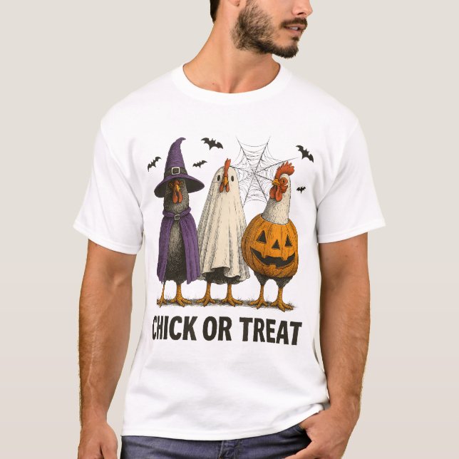 Chicken Chick Or Treat Halloween Costume Farmer T-Shirt (Front)