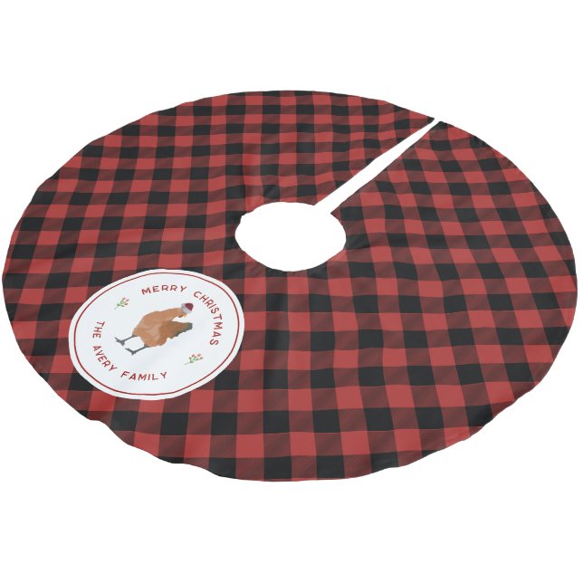 Chicken Christmas Buffalo Plaid Brushed Polyester Tree Skirt (Angled)
