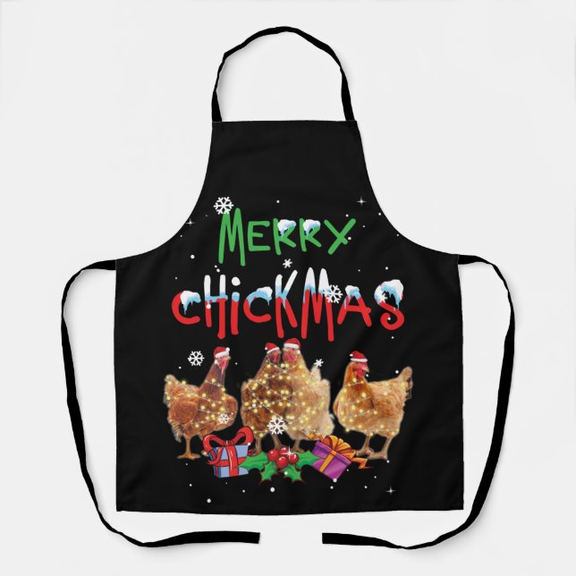 Chicken Christmas Fairy Lights Merry Xmas Chicken Apron (Front)
