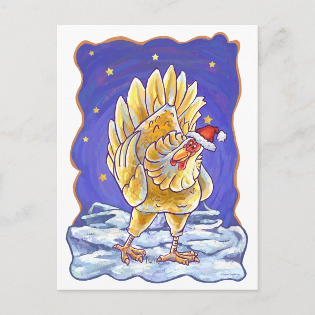 Chicken Christmas Holiday Postcard (Front)