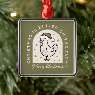 Chicken Christmas homestead farm cottagecore green Metal Ornament
