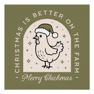 Chicken Christmas homestead farm cottagecore green Poster