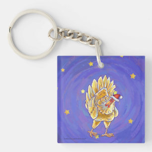 Chicken Christmas Key Ring