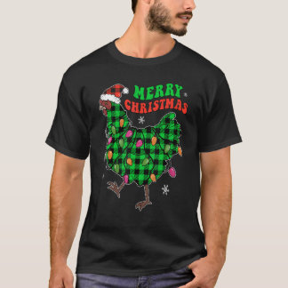 Chicken Christmas Lights Buffalo Plaid Farmer Chic T-Shirt