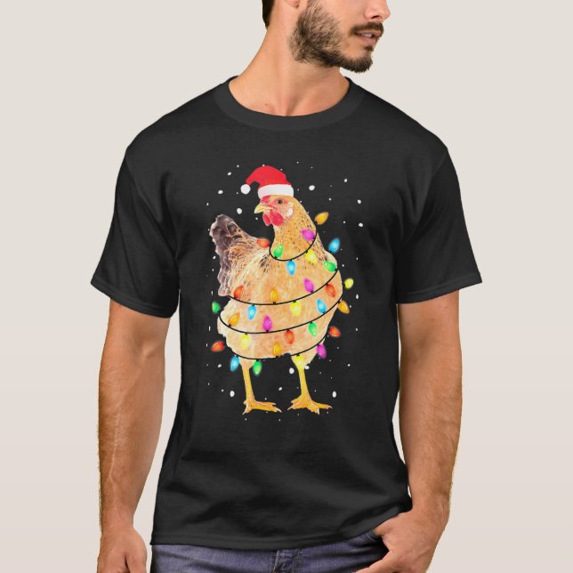 Chicken Christmas Lights Chicken Lover Ugly Sweate T-Shirt (Front)