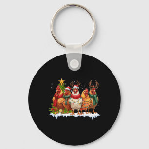 Chicken Christmas Lights Farm Animal Cute Xmas Men Key Ring