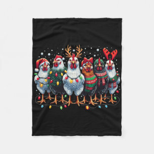 Chicken Christmas Lights Farm Xmas Fleece Blanket