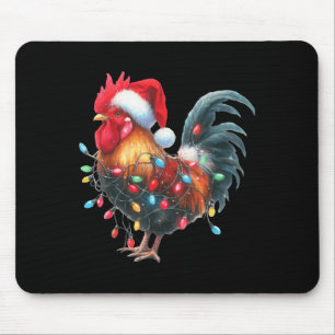 Chicken Christmas Lights Funny Santa Hat Merry Xma Mouse Pad