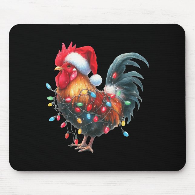 Chicken Christmas Lights Funny Santa Hat Merry Xma Mouse Pad (Front)