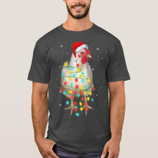 Chicken Christmas Lights Funny Xmas Santa Hat Anim T-Shirt