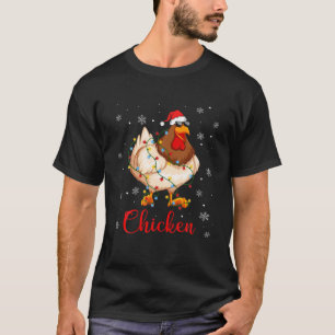 Chicken Christmas Lights Funny Xmas Santa Hat Anim T-Shirt
