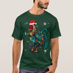 Chicken Christmas Lights Led Funny Santa Hat Chris T-Shirt