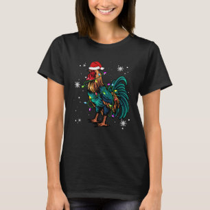 Chicken Christmas Lights Led Santa Hat Christmas T-Shirt
