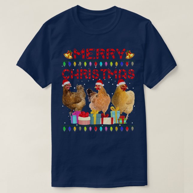 Chicken Christmas Lights Merry Xmas Chicken Funny  T-Shirt (Design Front)
