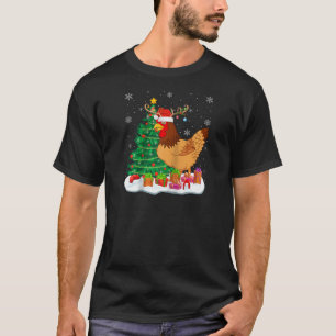 Chicken Christmas Lights Reindeer Santa Hat Christ T-Shirt