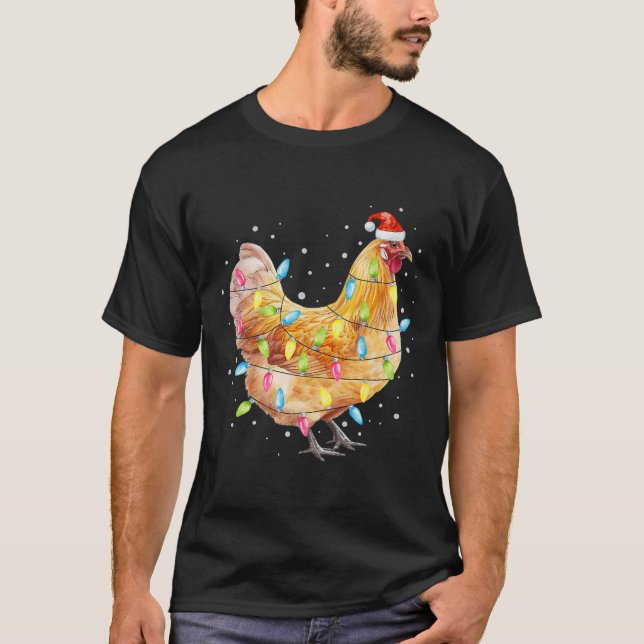 Chicken Christmas Lights Santa Hat Chicken Farm An T-Shirt (Front)