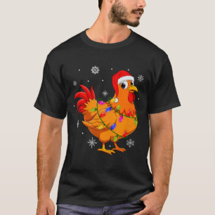 Chicken Christmas Lights Santa Hat Farm Animal Chi T-Shirt