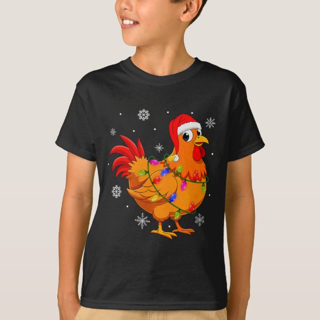 Chicken Christmas Lights Santa Hat Farm Animal Chi T-Shirt (Front)