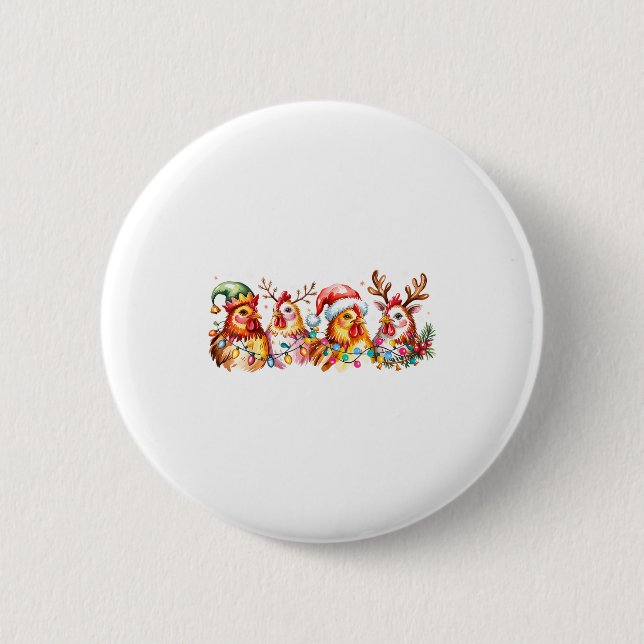 Chicken Christmas Lights Santa Hat Farm Animals He 6 Cm Round Badge (Front)