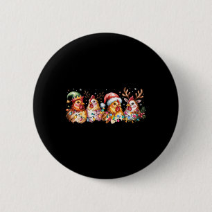 Chicken Christmas Lights Santa Hat Farm Animals He 6 Cm Round Badge