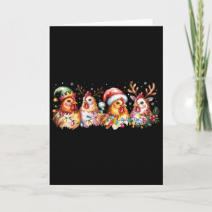 Chicken Christmas Lights Santa Hat Farm Animals He Card