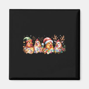Chicken Christmas Lights Santa Hat Farm Animals He Magnet
