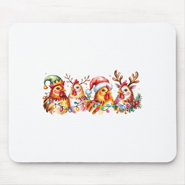 Chicken Christmas Lights Santa Hat Farm Animals He Mouse Pad (Front)