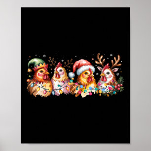 Chicken Christmas Lights Santa Hat Farm Animals He Poster
