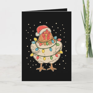 Chicken Christmas Lights Santa Hat Xmas Holiday Card