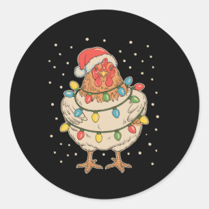 Chicken Christmas Lights Santa Hat Xmas Holiday Classic Round Sticker