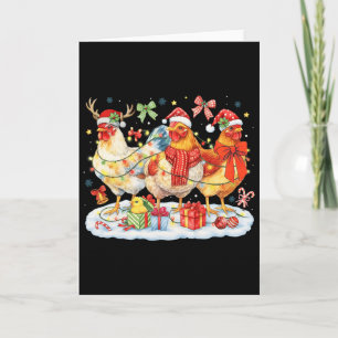 Chicken Christmas Lights Santa Hats Reindeer Funny Card