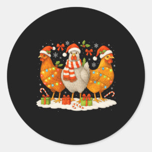 Chicken Christmas Lights Santa Hats Reindeer Funny Classic Round Sticker
