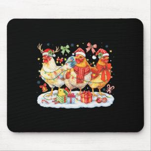 Chicken Christmas Lights Santa Hats Reindeer Funny Mouse Pad