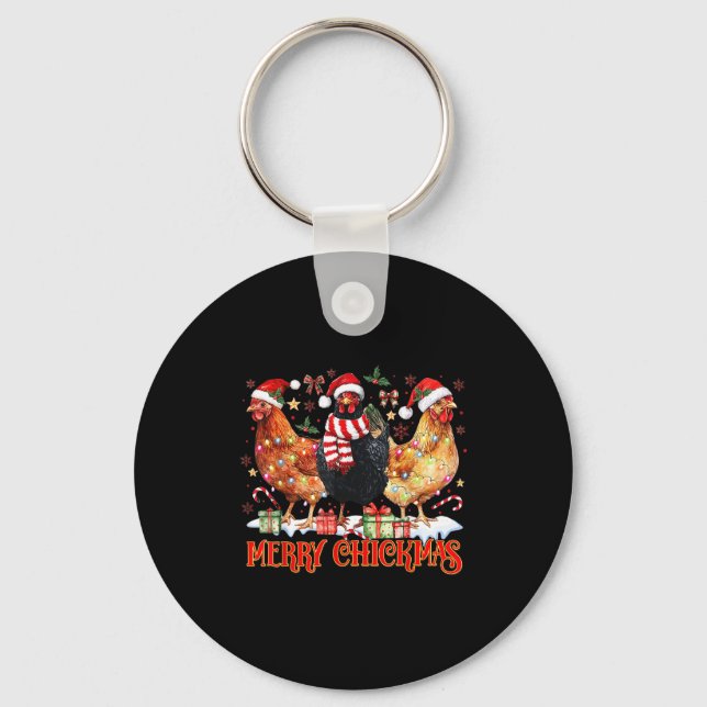 Chicken Christmas Merry Chickmas Santa Claus Hat F Key Ring (Front)