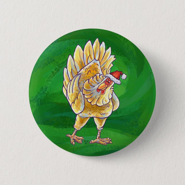 Chicken Christmas On Green 6 Cm Round Badge (Front)