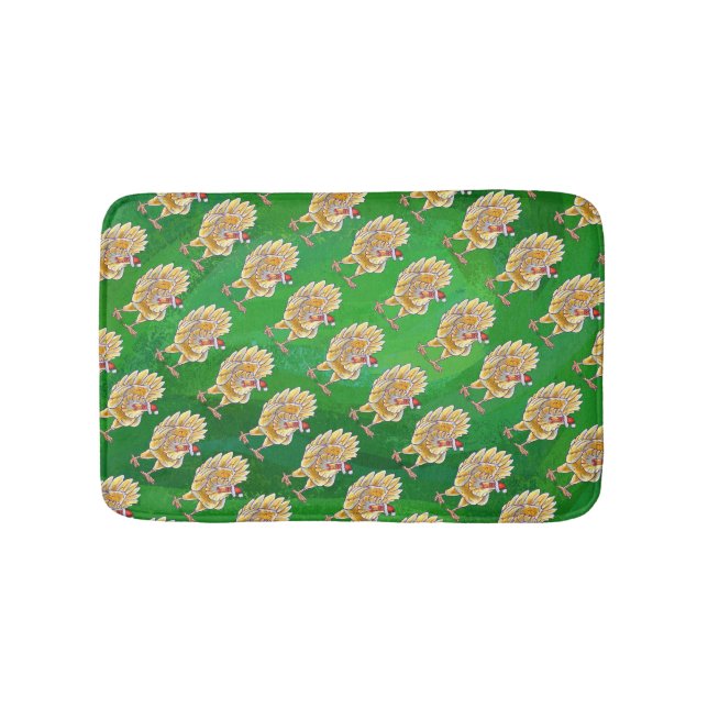 Chicken Christmas On Green Bath Mat (Front)