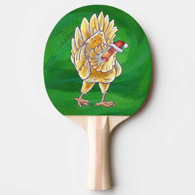 Chicken Christmas On Green Ping Pong Paddle (Front)