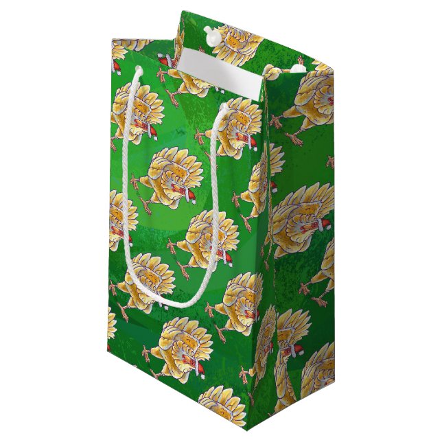 Chicken Christmas On Green Small Gift Bag (Front Angled)