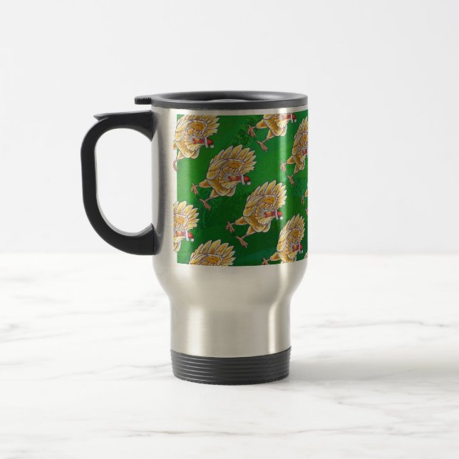 Chicken Christmas On Green Travel Mug (Left)