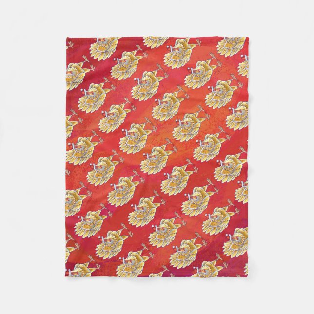 Chicken Christmas On Red Fleece Blanket (Front)