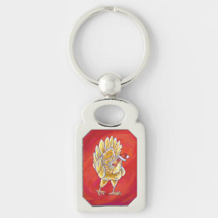 Chicken Christmas On Red Key Ring