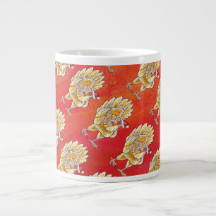 Chicken Christmas On Red Large Coffee Mug