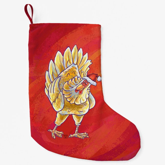 Chicken Christmas On Red Small Christmas Stocking (Front)