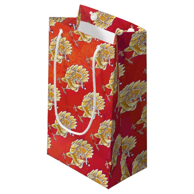 Chicken Christmas On Red Small Gift Bag (Front Angled)