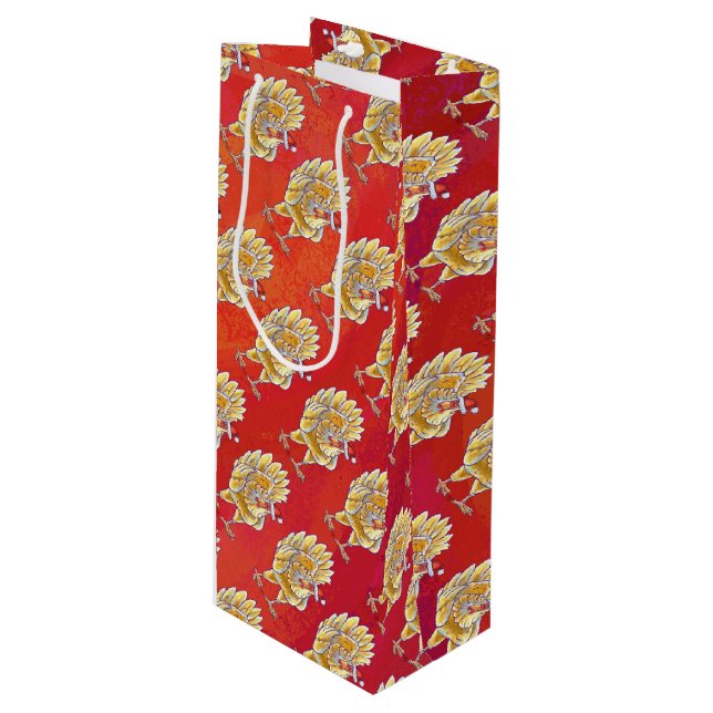 Chicken Christmas On Red Wine Gift Bag (Front Angled)