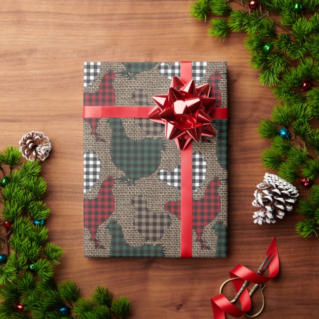 Chicken Christmas Plaid Burlap Wrapping Paper (Holiday Gift)