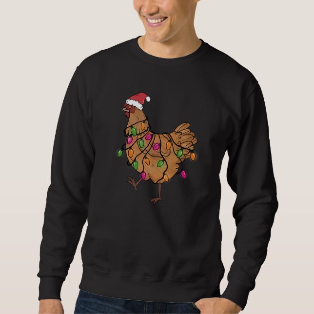Chicken Christmas Santa  Christmas Lights Chicken Sweatshirt (Front)